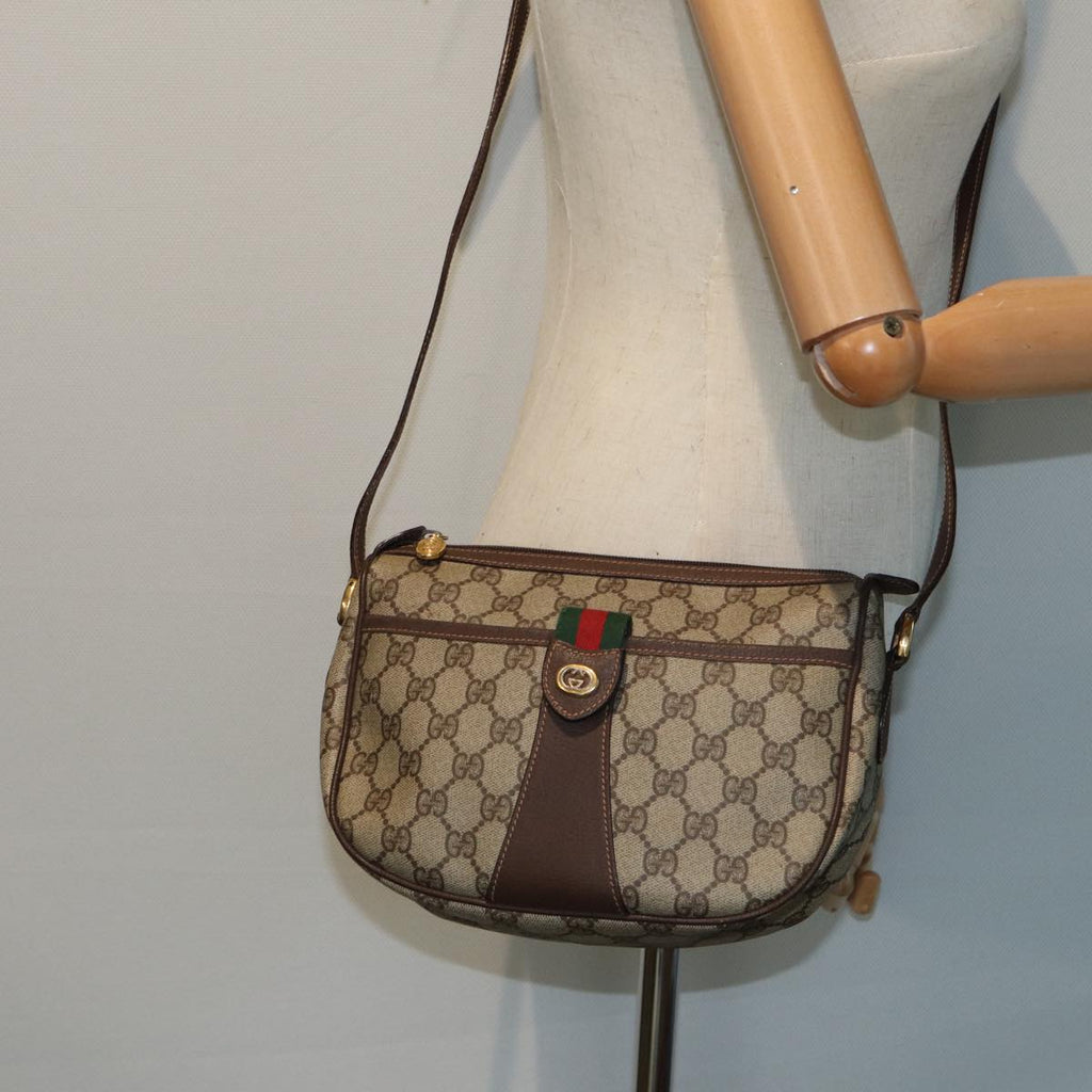 GUCCI GG canvas Web Sherry Line Shoulder Bag PVC Leather Beige 83475