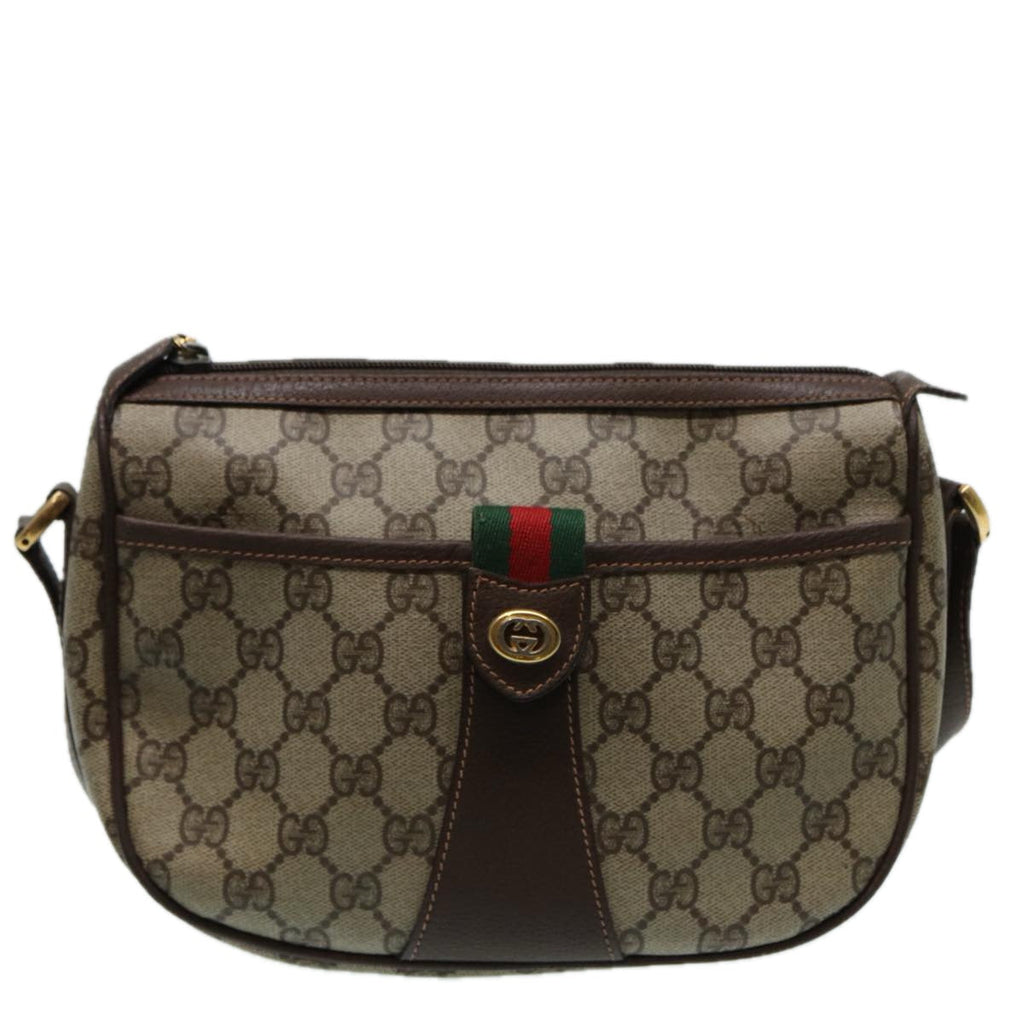 GUCCI GG canvas Web Sherry Line Shoulder Bag PVC Leather Beige 83475