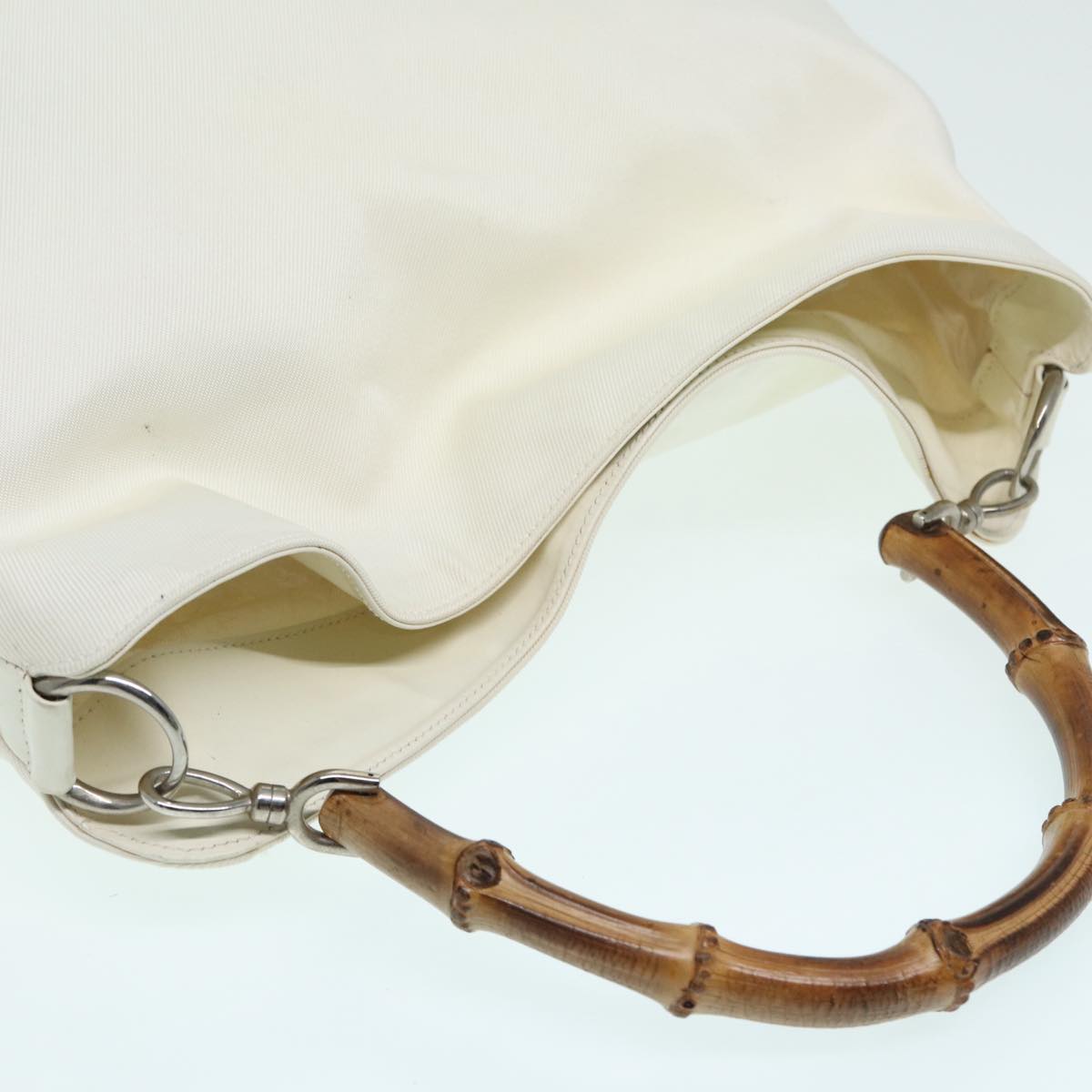 GUCCI Bamboo Hand Bag Canvas White 001 1705 1577 83496
