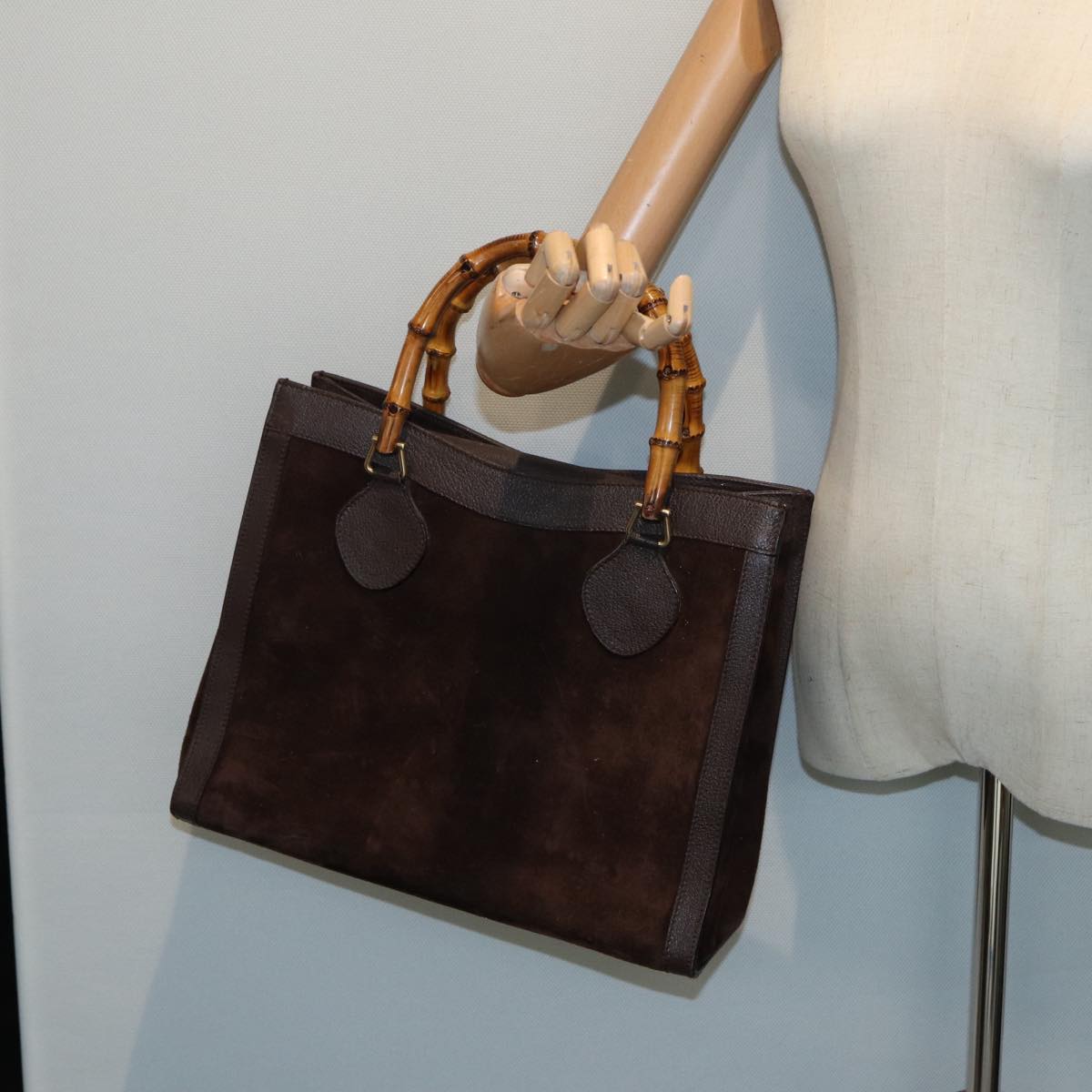 GUCCI Bamboo Hand Bag Suede Brown 002 1186 026 83499