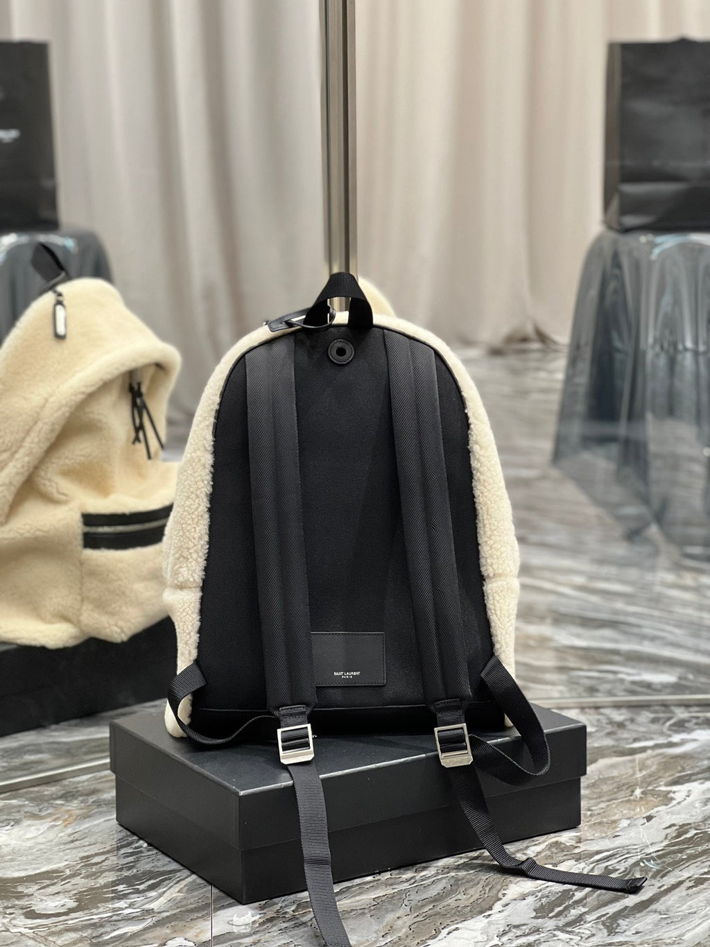 YSSL Fleece Backpack Beige For Women, Women’s Bags 16.1in/41cm YSL