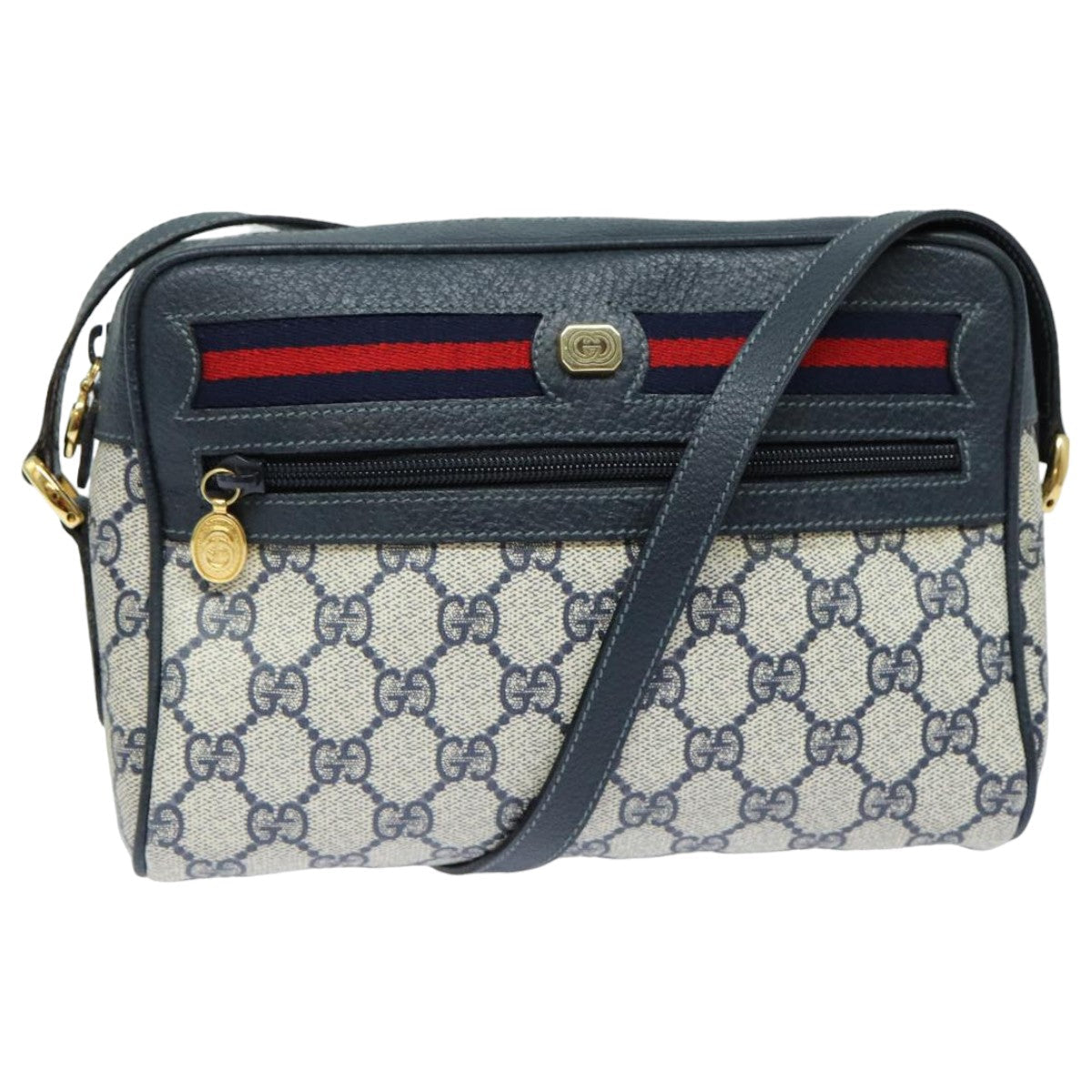 GUCCI GG Supreme Sherry Line Shoulder Bag PVC Navy Red 83572