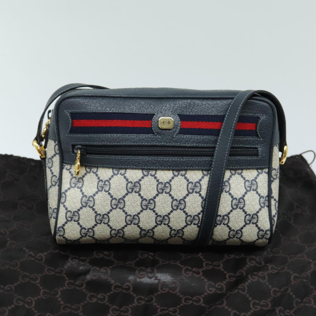 GUCCI GG Supreme Sherry Line Shoulder Bag PVC Navy Red 83572