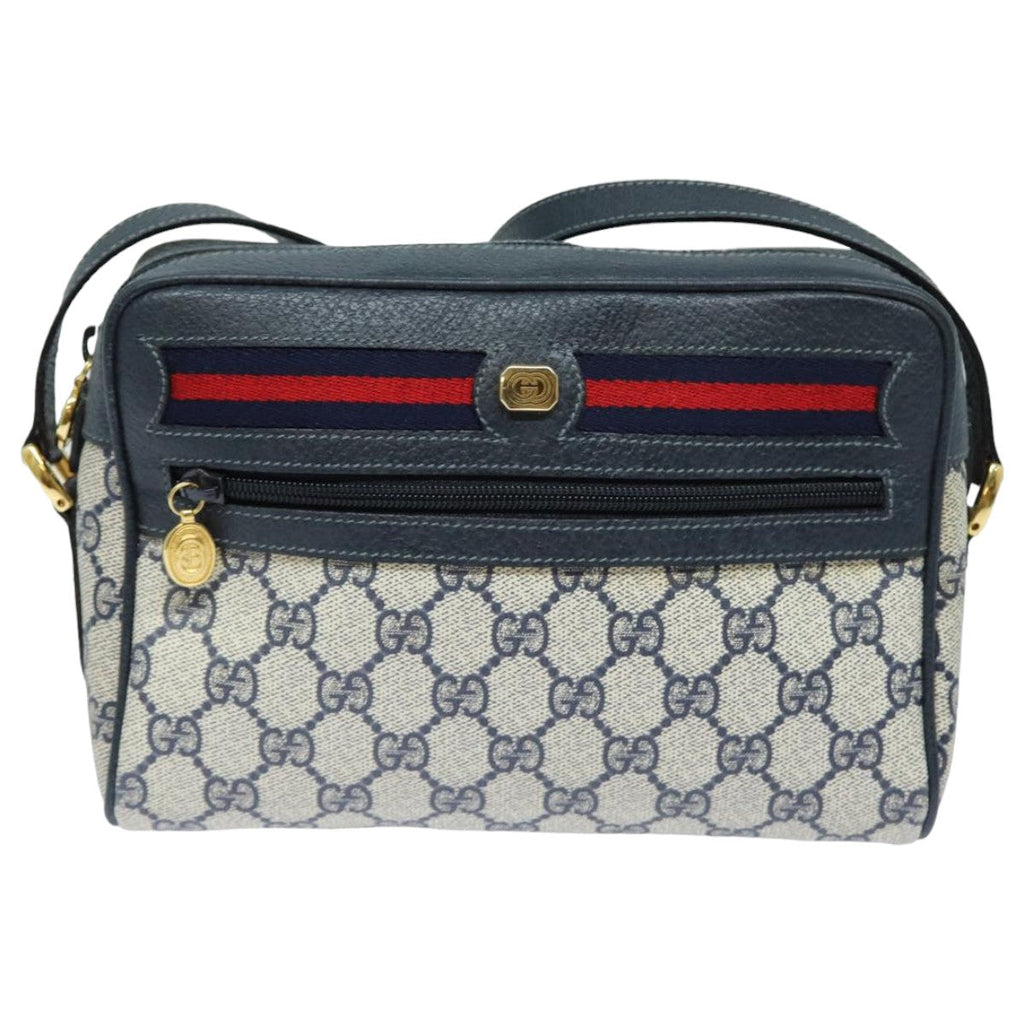 GUCCI GG Supreme Sherry Line Shoulder Bag PVC Navy Red 83572