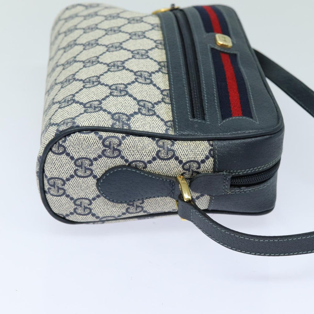 GUCCI GG Supreme Sherry Line Shoulder Bag PVC Navy Red 83572