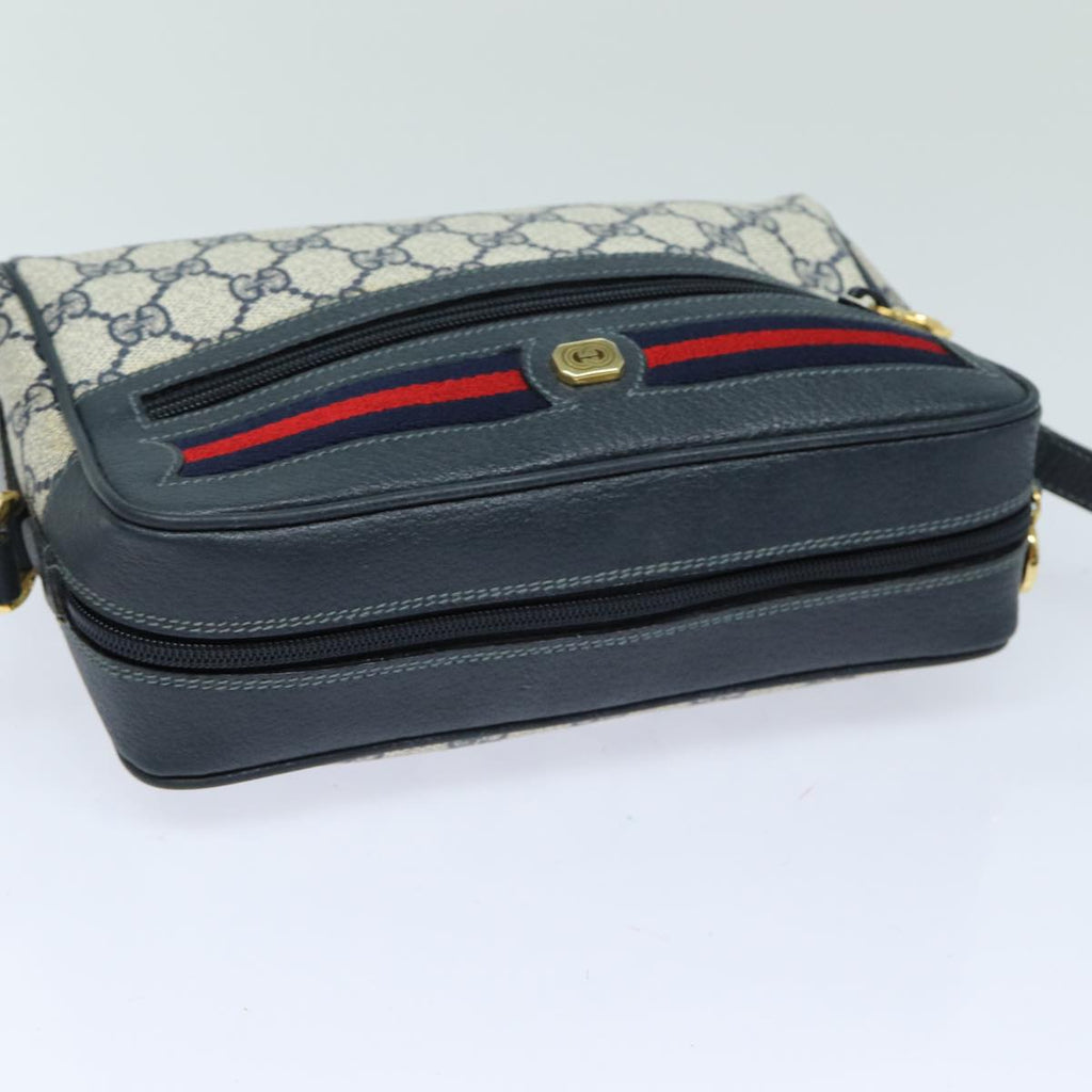 GUCCI GG Supreme Sherry Line Shoulder Bag PVC Navy Red 83572
