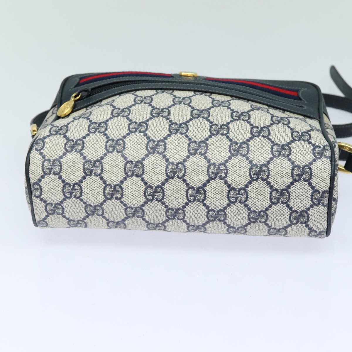 GUCCI GG Supreme Sherry Line Shoulder Bag PVC Navy Red 83572