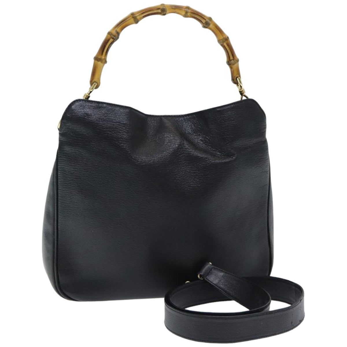 GUCCI Bamboo Hand Bag Leather 2way Outlet Black 83657