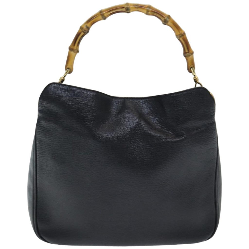GUCCI Bamboo Hand Bag Leather 2way Outlet Black 83657