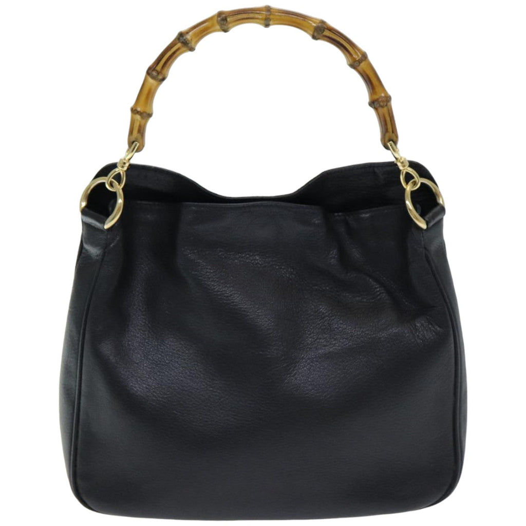GUCCI Bamboo Hand Bag Leather 2way Outlet Black 83657