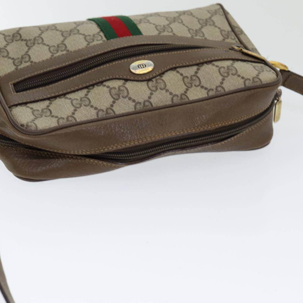 GUCCI GG Supreme Web Sherry Line Shoulder Bag PVC Beige 63 02 004 83661