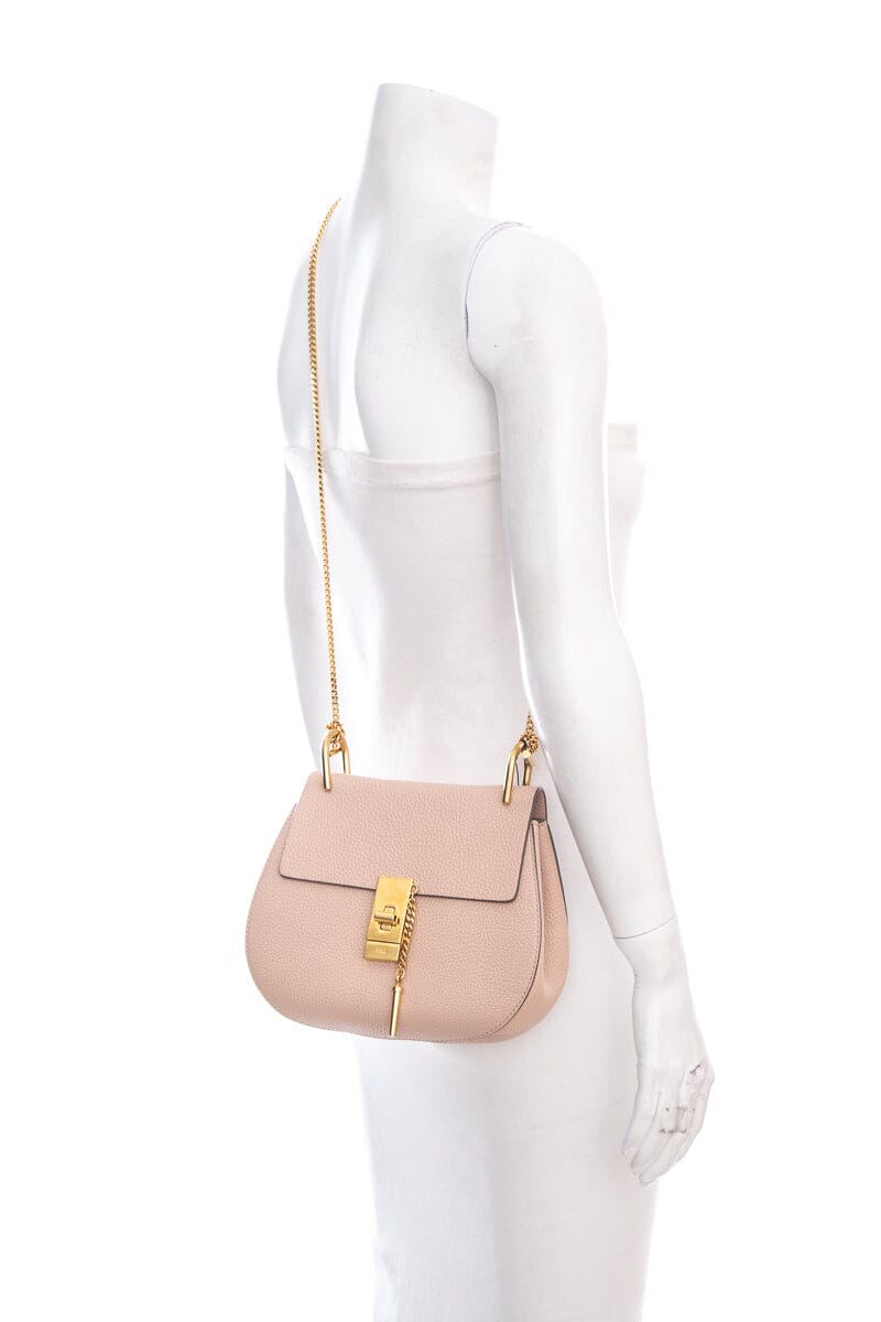 Chloe Pink Grained Lambskin Drew Shoulder Handbag