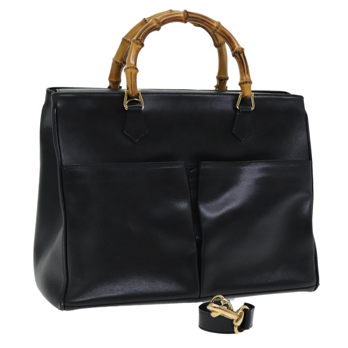 GUCCI Bamboo Hand Bag Leather 2way Black 002 123 0322 83701