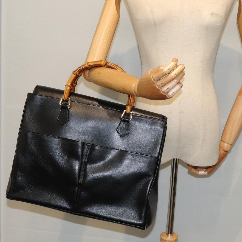 GUCCI Bamboo Hand Bag Leather 2way Black 002 123 0322 83701