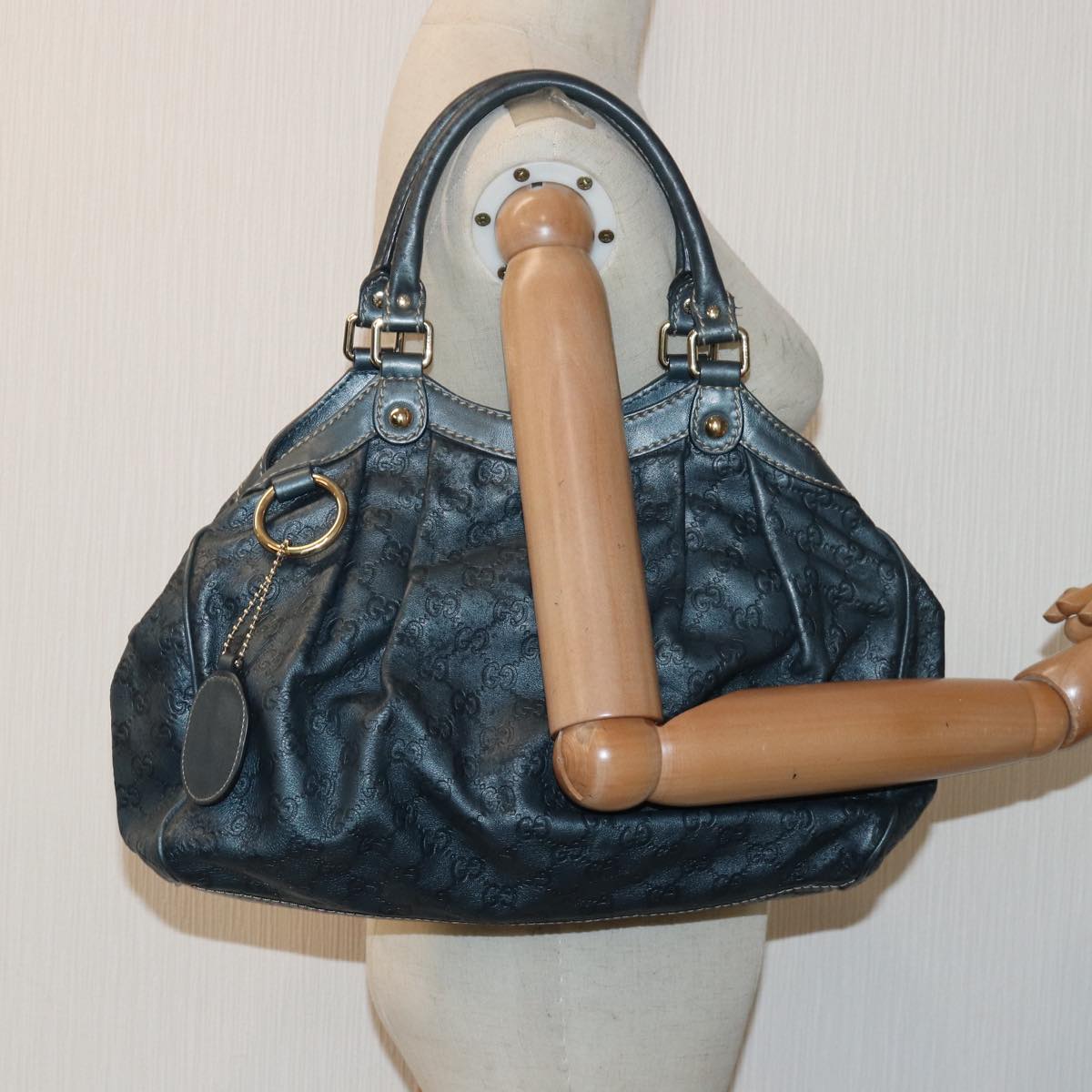 GUCCI GG Canvas Tote Bag Guccissima Leather Blue 211944 83703
