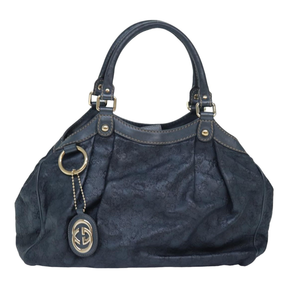 GUCCI GG Canvas Tote Bag Guccissima Leather Blue 211944 83703