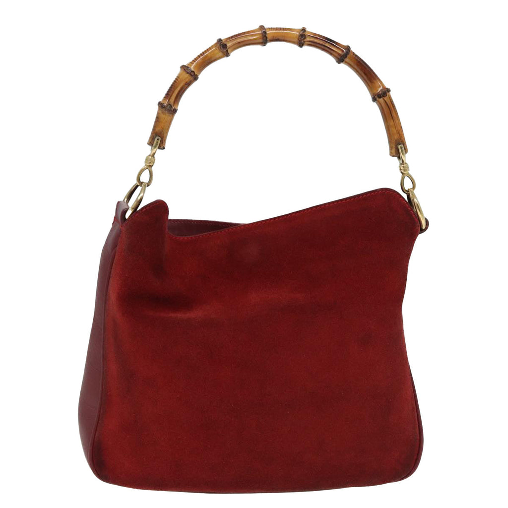 GUCCI Bamboo Hand Bag Suede 2way Red 001 1638 83719