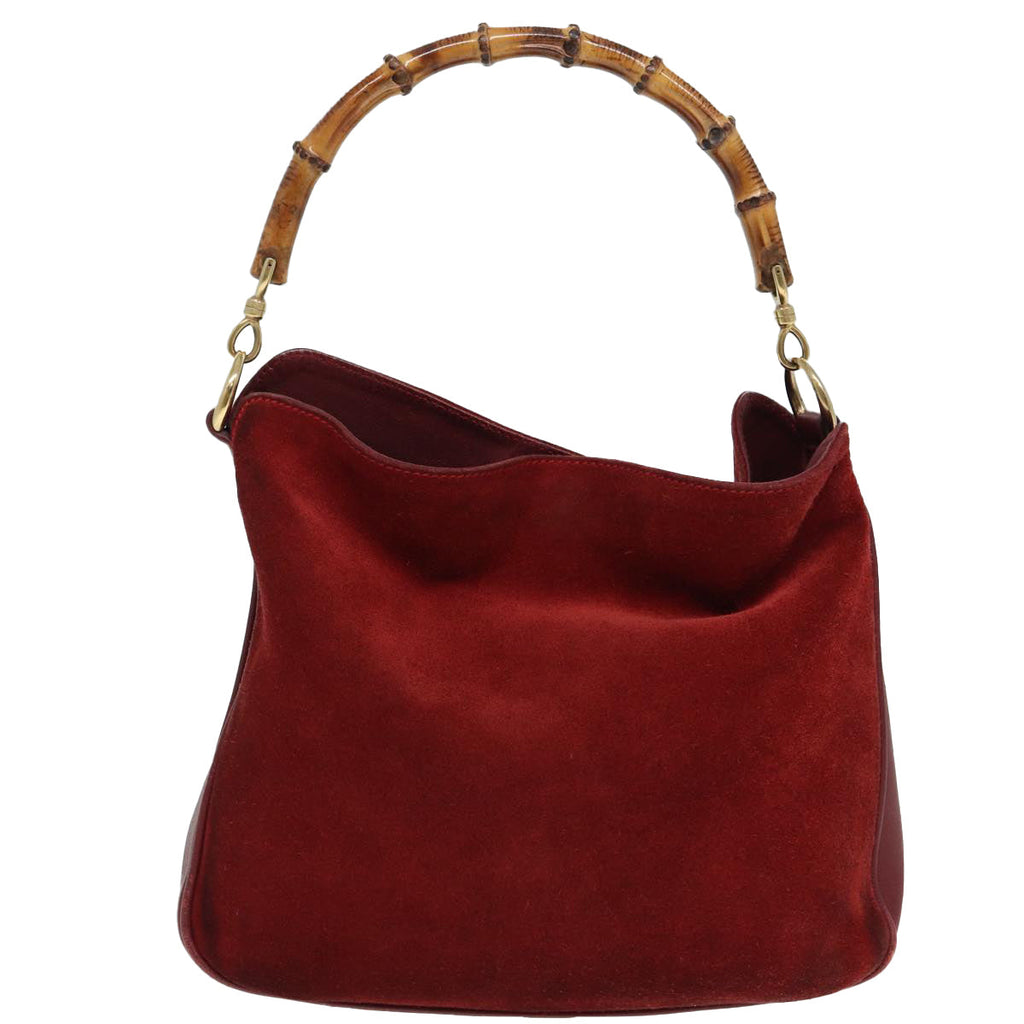 GUCCI Bamboo Hand Bag Suede 2way Red 001 1638 83719