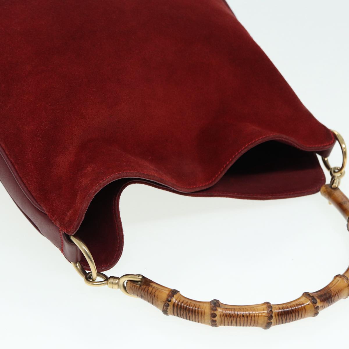 GUCCI Bamboo Hand Bag Suede 2way Red 001 1638 83719