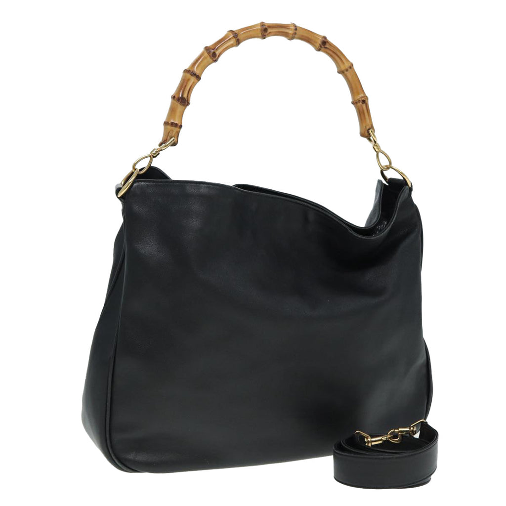 GUCCI Bamboo Hand Bag Leather Black 001 1577 200047 83720
