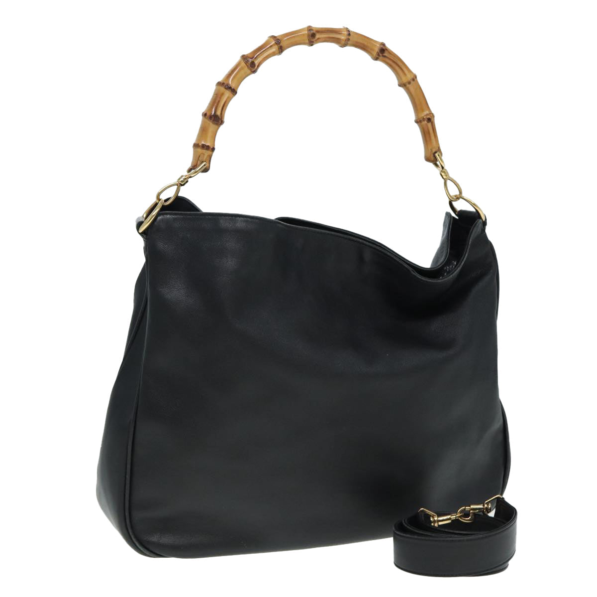GUCCI Bamboo Hand Bag Leather Black 001 1577 200047 83720