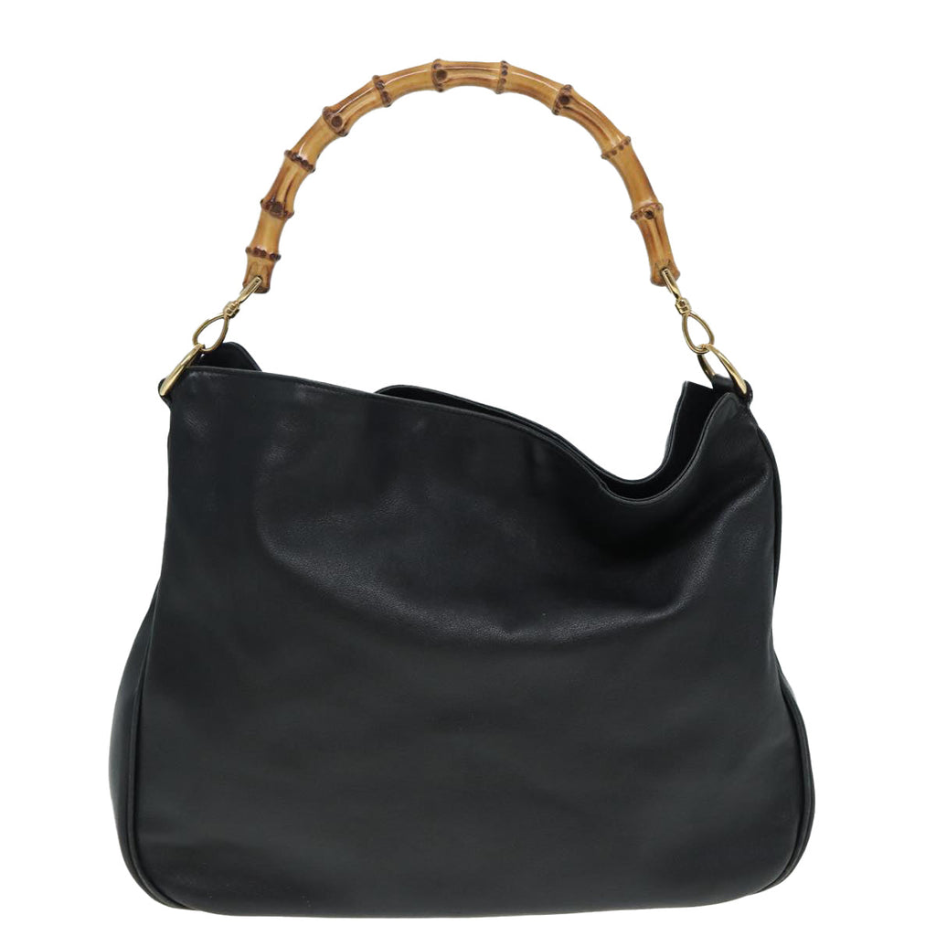 GUCCI Bamboo Hand Bag Leather Black 001 1577 200047 83720