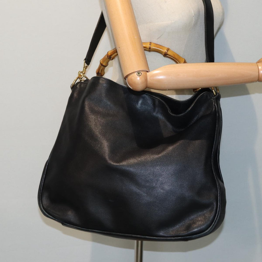 GUCCI Bamboo Hand Bag Leather Black 001 1577 200047 83720