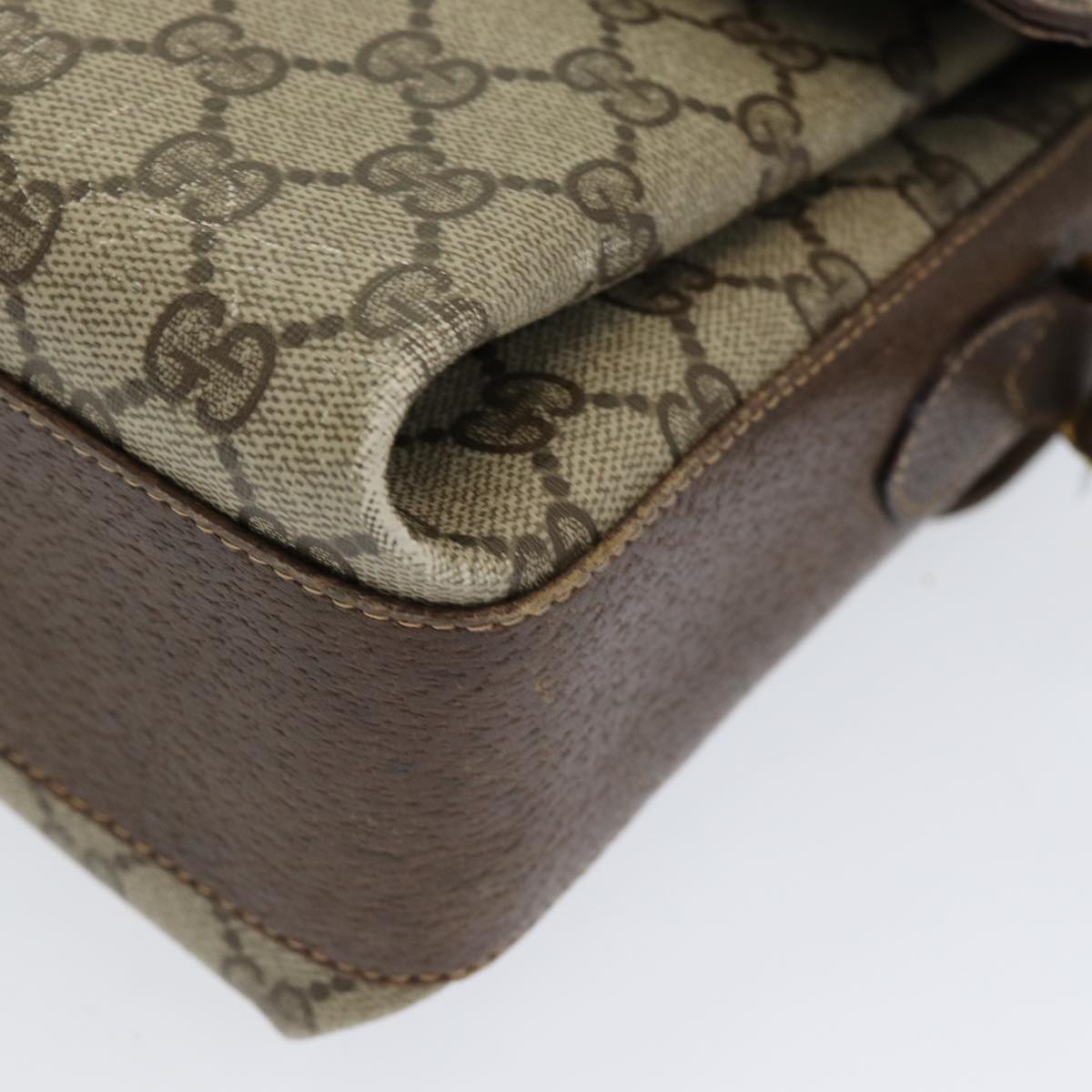 GUCCI GG Supreme Web Sherry Line Shoulder Bag PVC Beige 83722