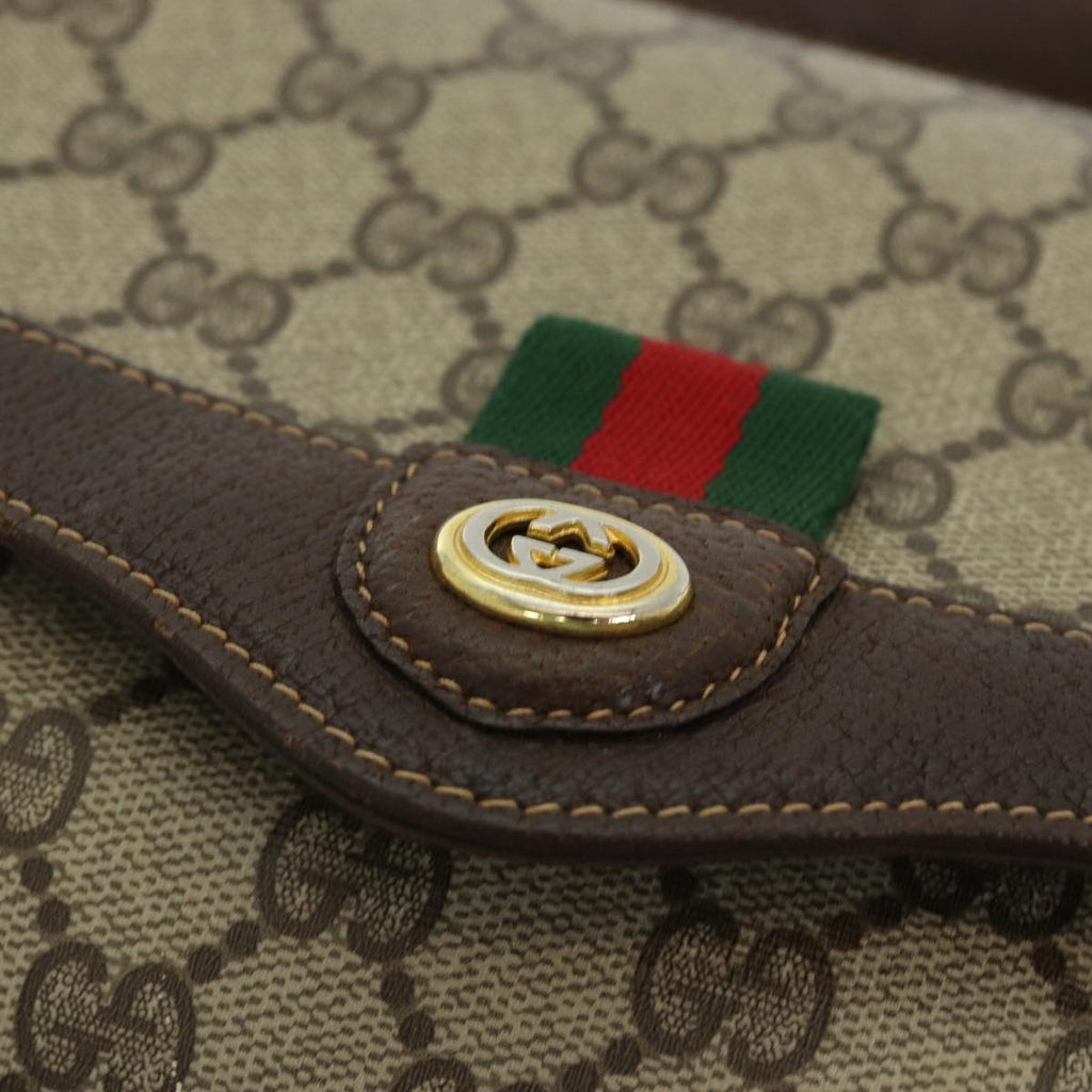GUCCI GG Supreme Web Sherry Line Shoulder Bag PVC Beige 83722