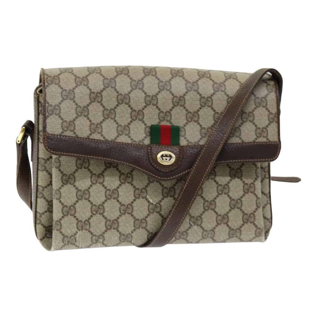 GUCCI GG Supreme Web Sherry Line Shoulder Bag PVC Beige 83722