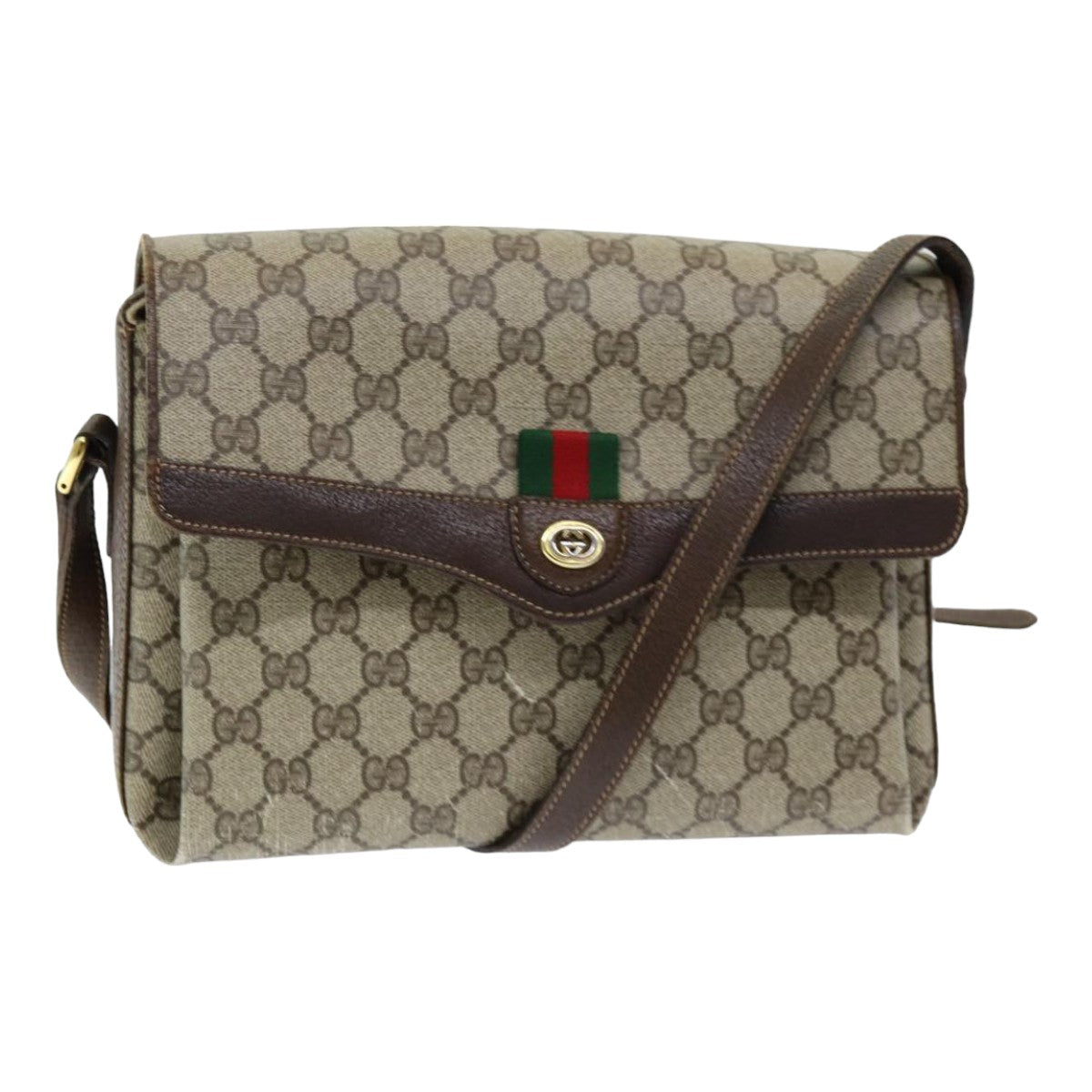GUCCI GG Supreme Web Sherry Line Shoulder Bag PVC Beige 83722