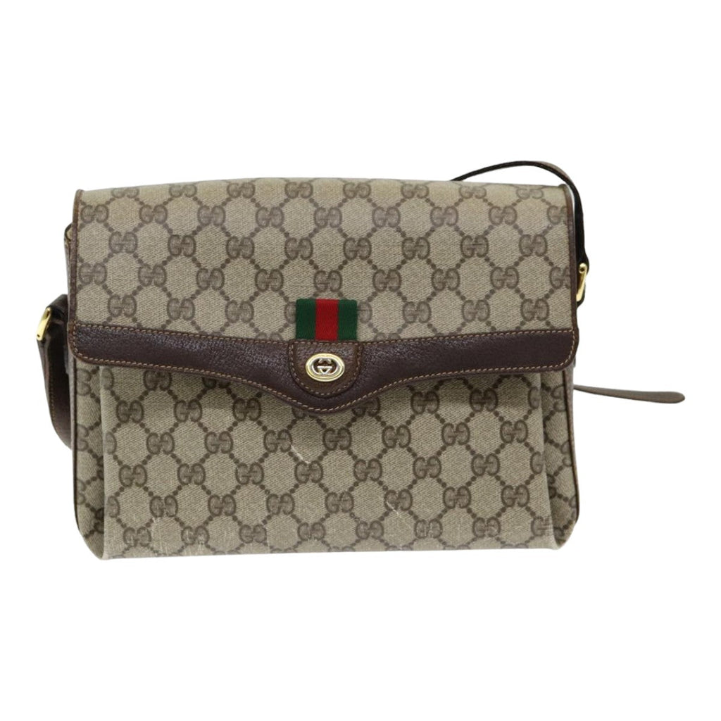 GUCCI GG Supreme Web Sherry Line Shoulder Bag PVC Beige 83722