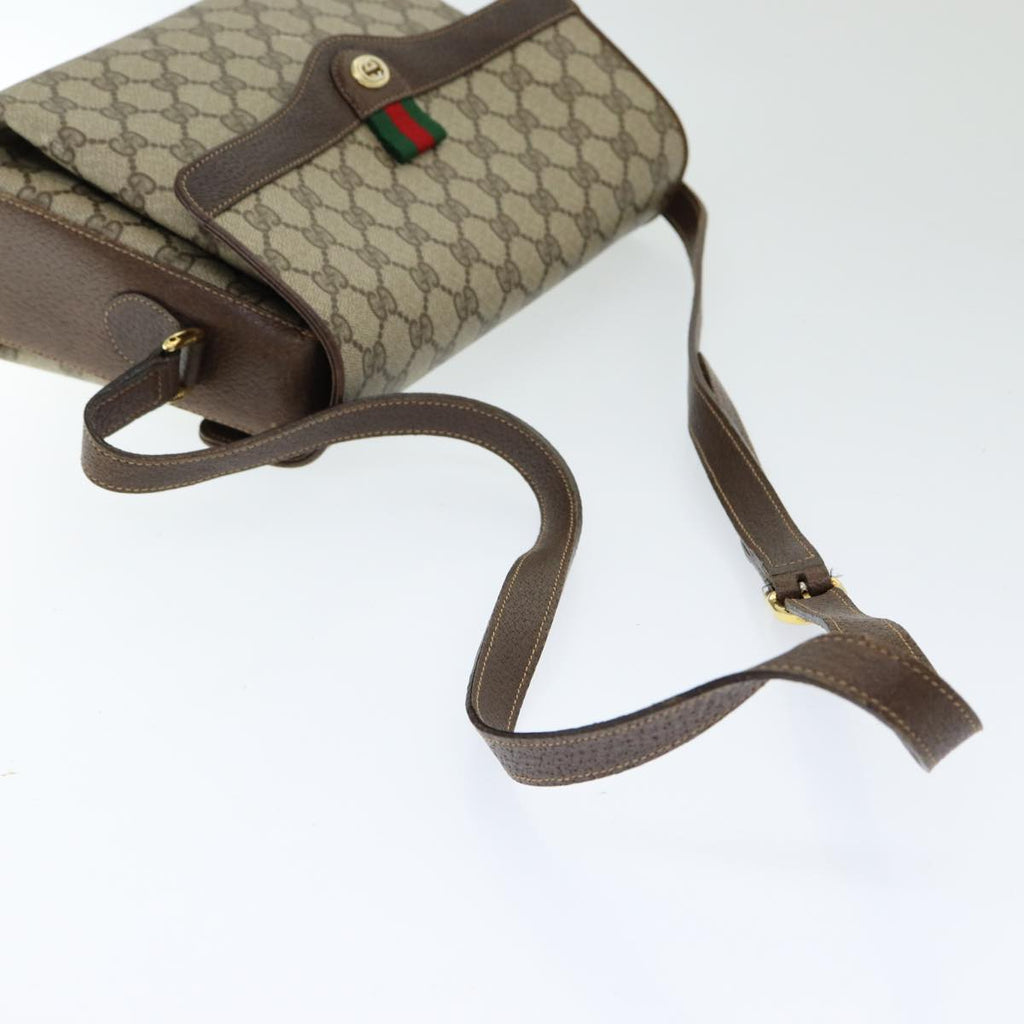GUCCI GG Supreme Web Sherry Line Shoulder Bag PVC Beige 83722
