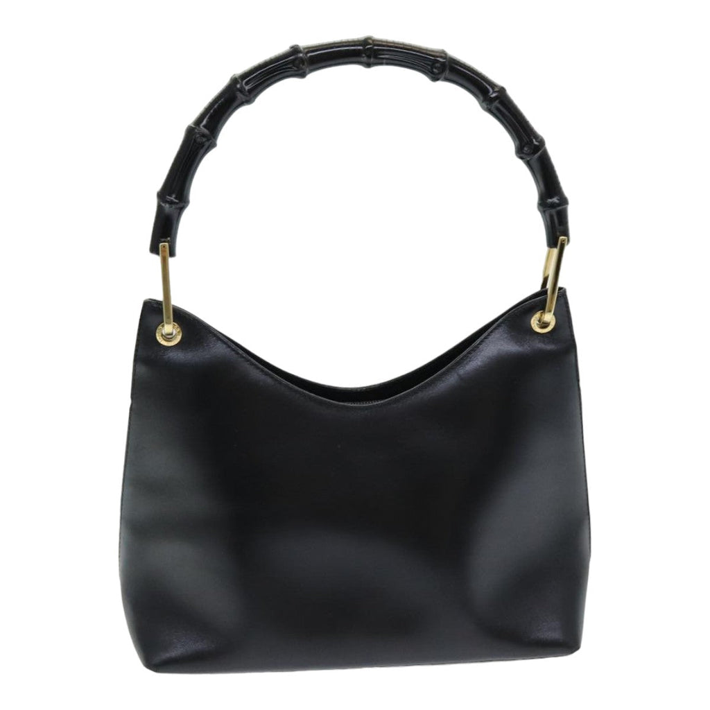 GUCCI Bamboo Hand Bag Leather Black 001 3008 000926 83723