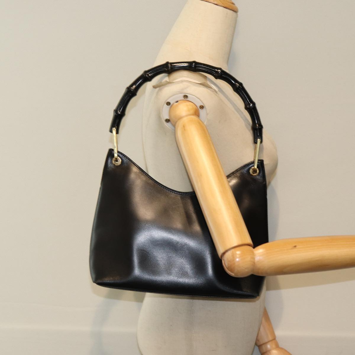 GUCCI Bamboo Hand Bag Leather Black 001 3008 000926 83723