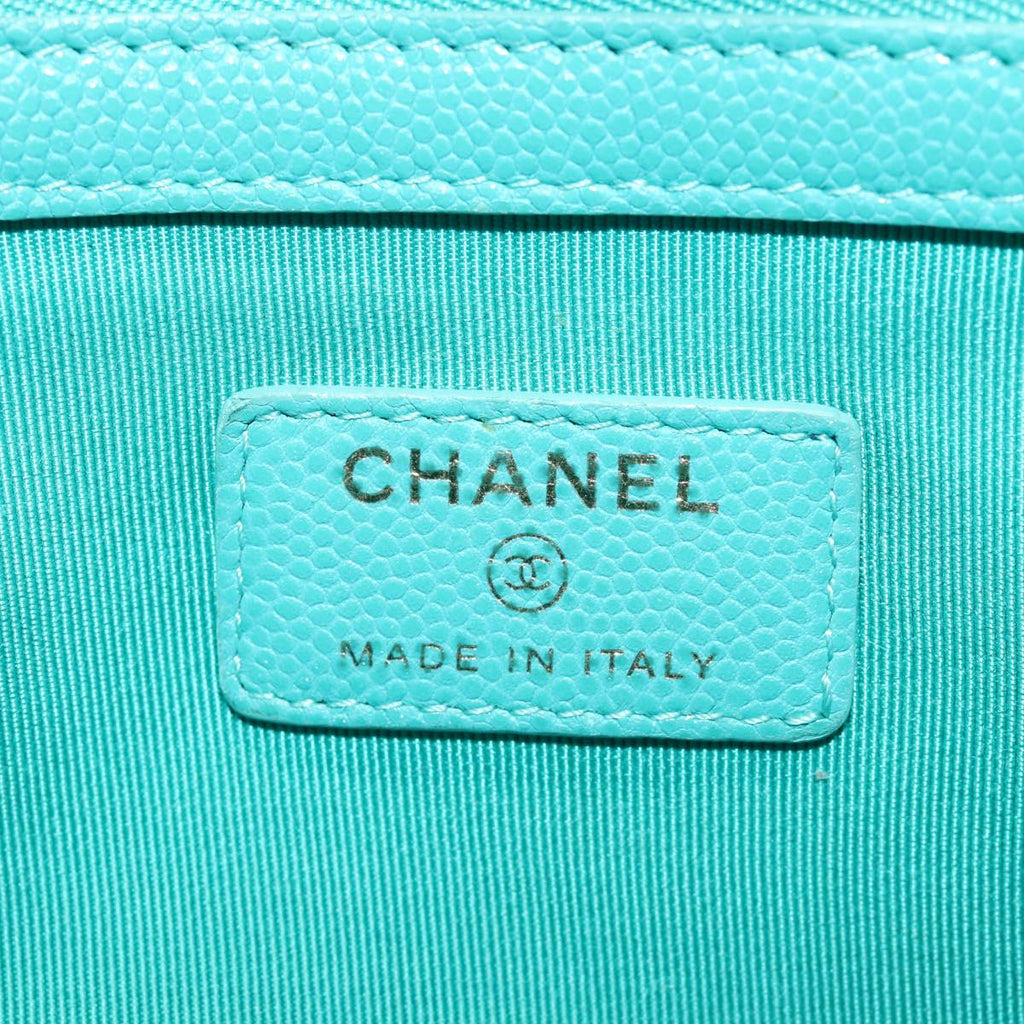 CHANEL Clutch Bag Caviar Skin Turquoise Blue CC 83807A