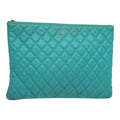 CHANEL Clutch Bag Caviar Skin Turquoise Blue CC 83807A