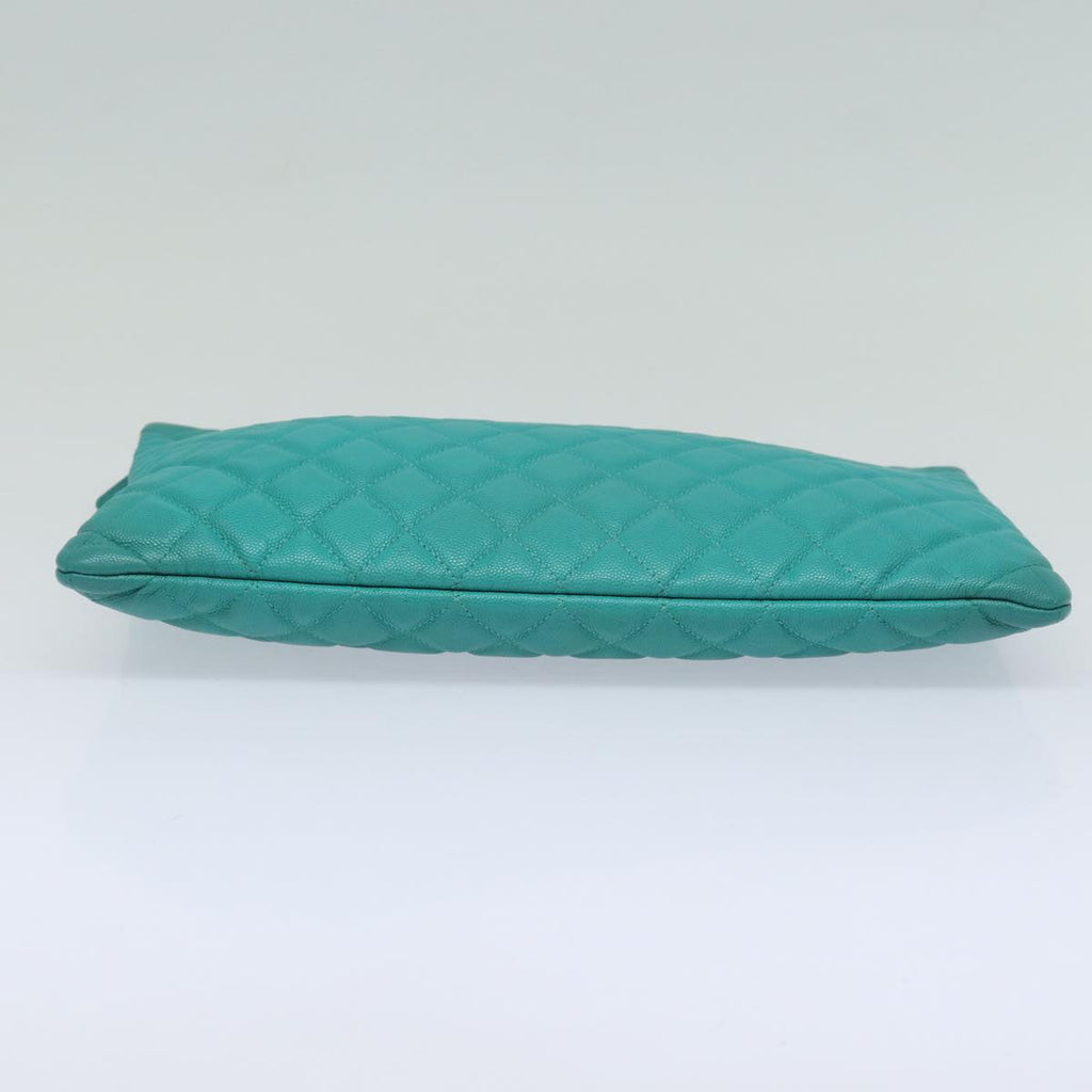 CHANEL Clutch Bag Caviar Skin Turquoise Blue CC 83807A