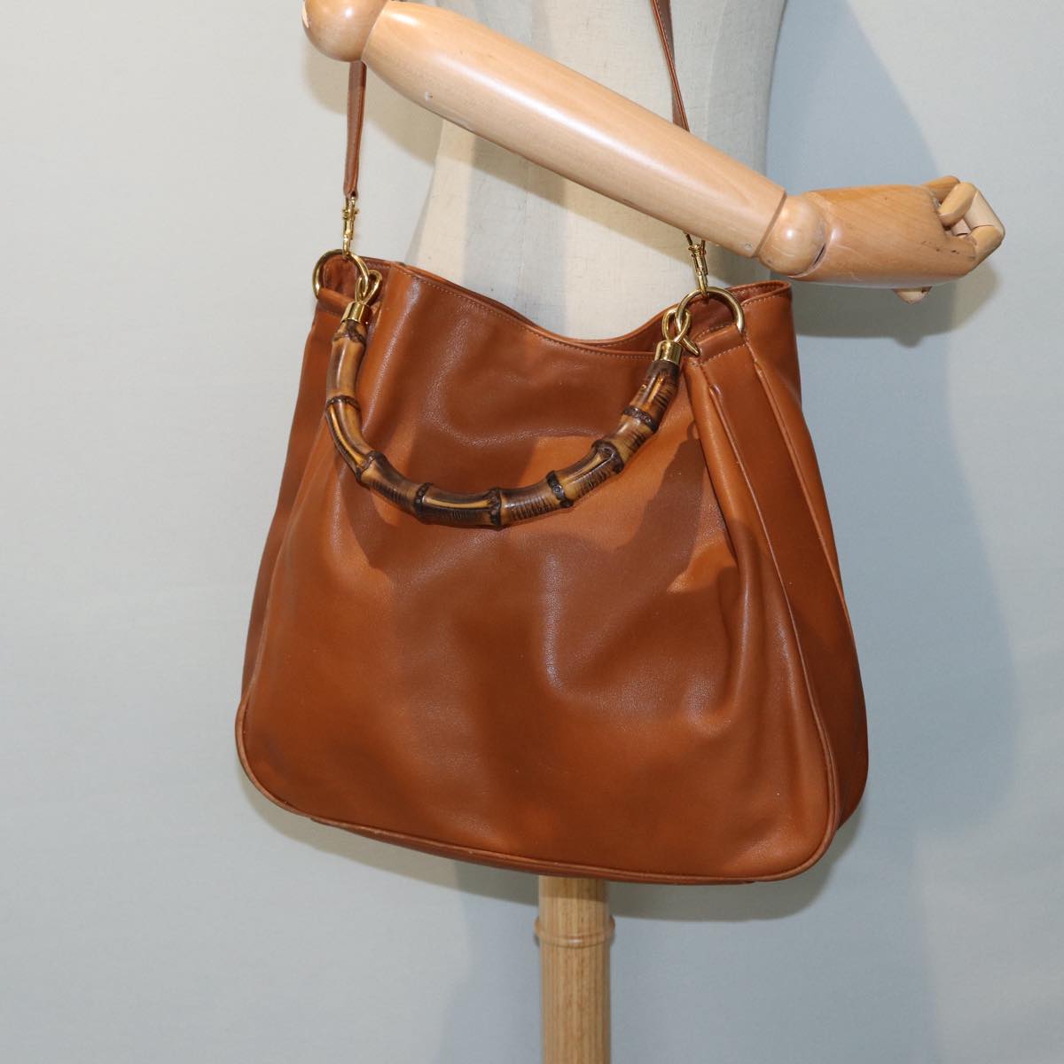 GUCCI Bamboo Shoulder Bag Leather 2way Brown 001 3754 1577 83812