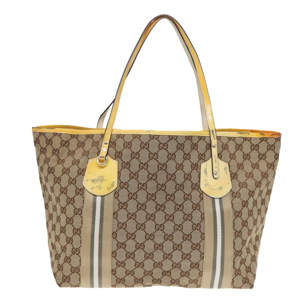 GUCCI GG Canvas Sherry Line Tote Bag Beige Yellow 83816