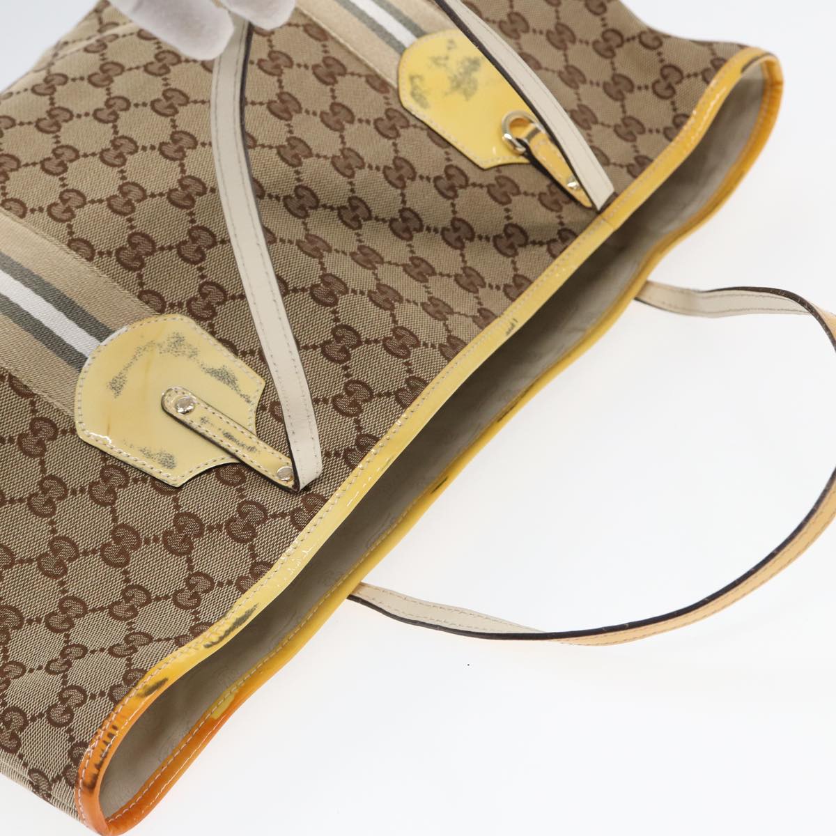 GUCCI GG Canvas Sherry Line Tote Bag Beige Yellow 83816