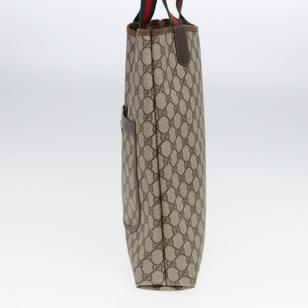 GUCCI GG Canvas Web Sherry Line Tote Bag PVC Leather Beige Green Red 83817