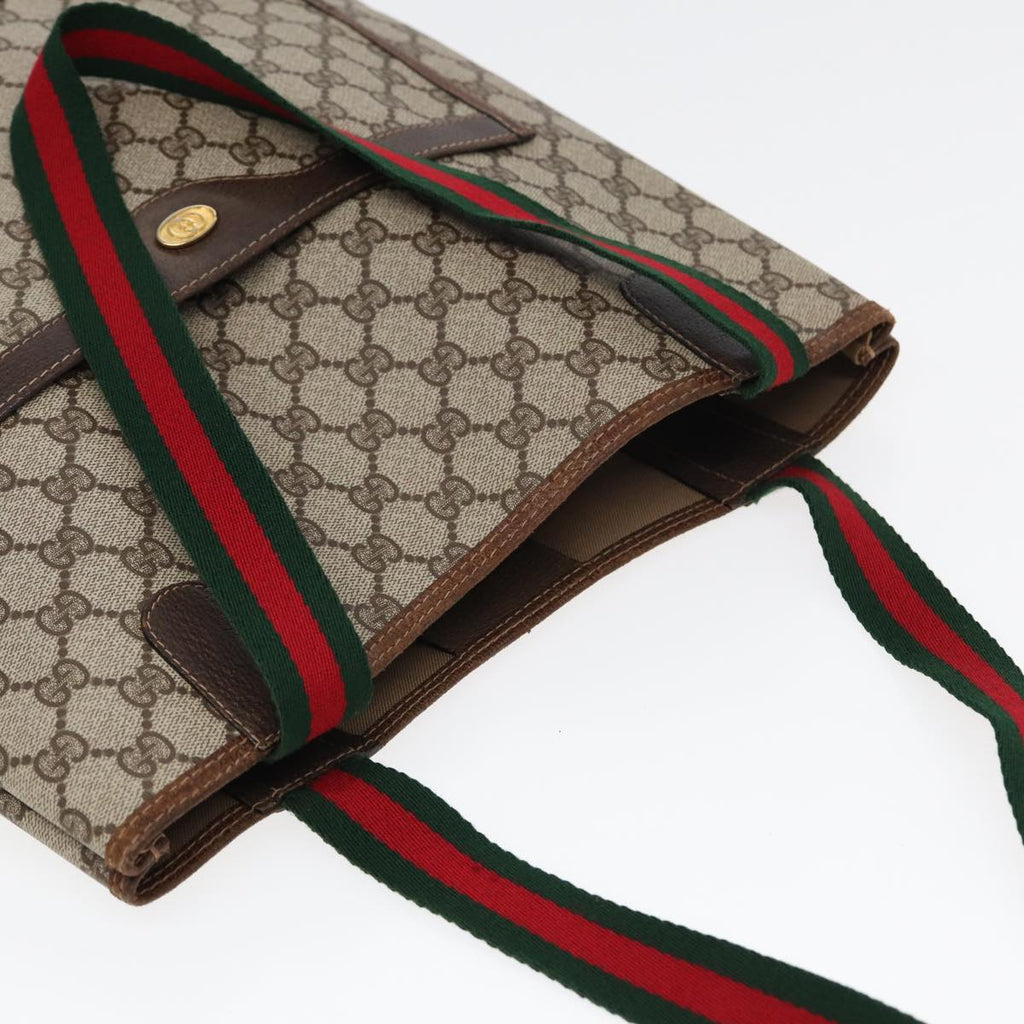 GUCCI GG Canvas Web Sherry Line Tote Bag PVC Leather Beige Green Red 83817