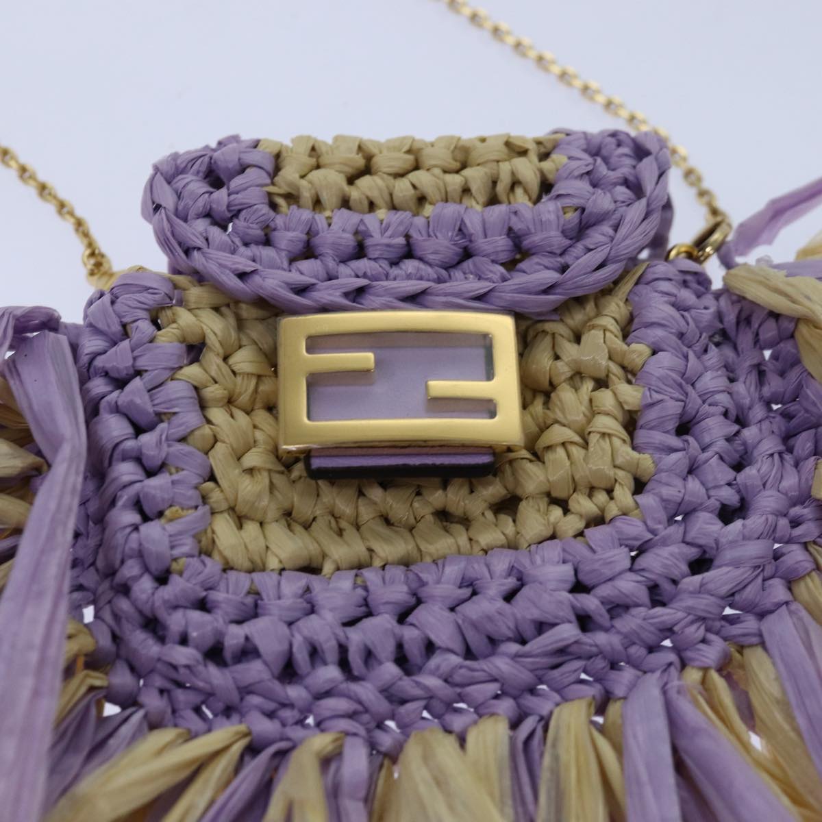 FENDI Airpods pouch Pico Bucket Raffia Beige Purple 83833