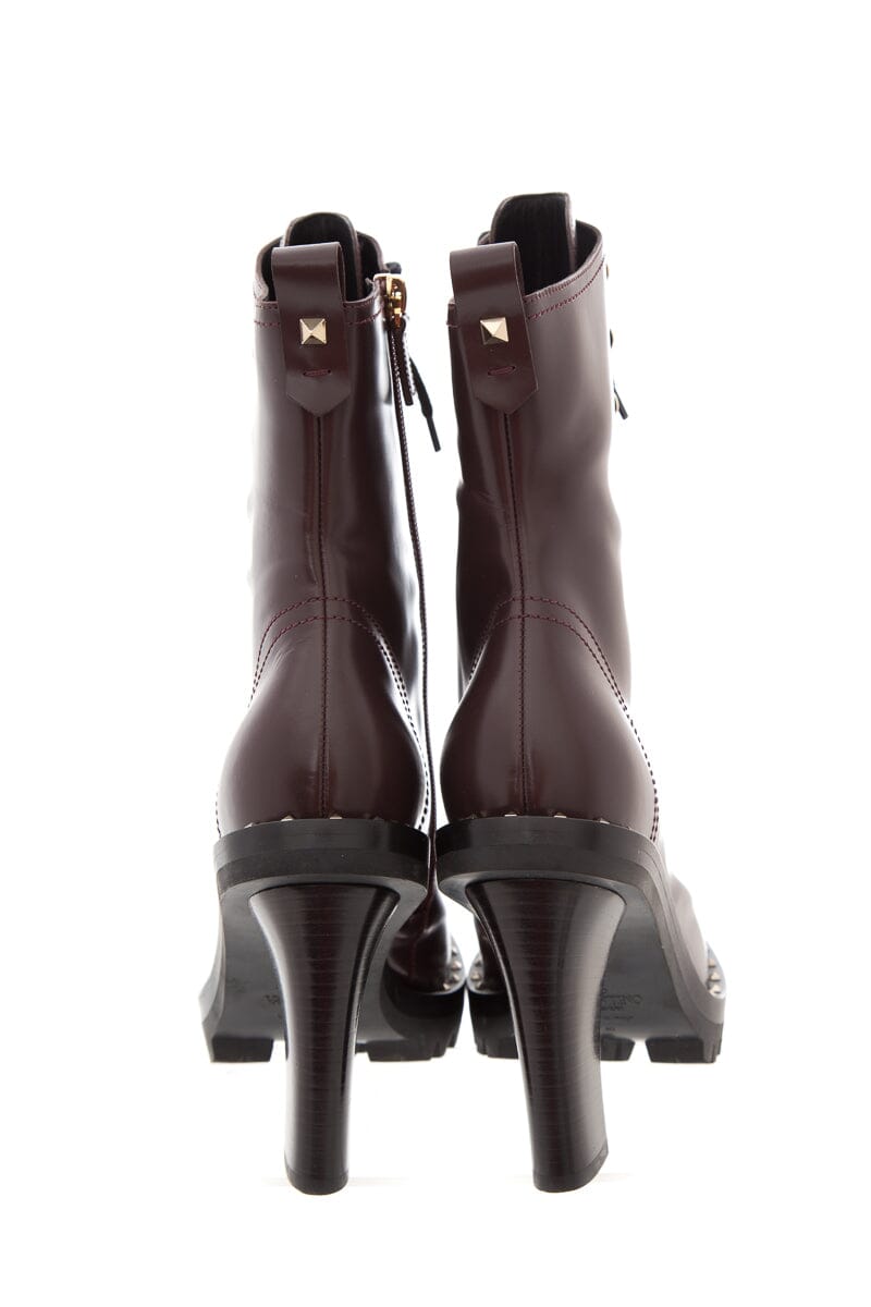 Valentino Garavani Burgundy & Black Studded Boots SZ 40