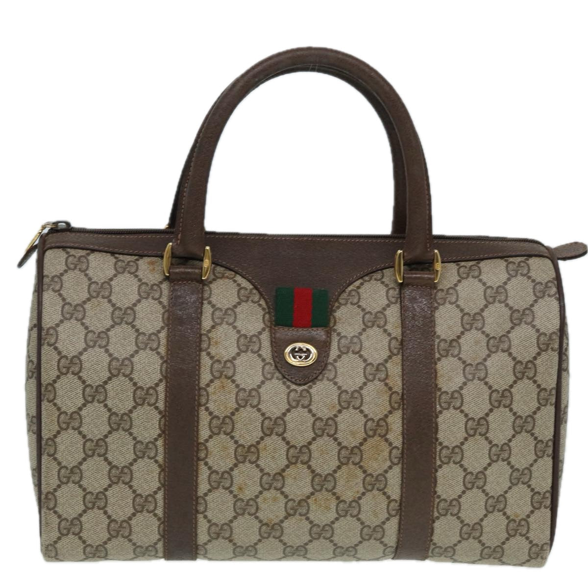 GUCCI GG Supreme Web Sherry Line Boston Bag Beige Red Green 83924