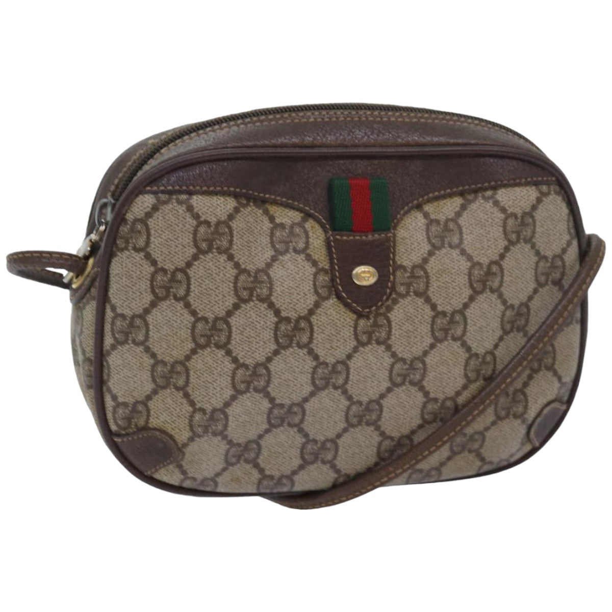 GUCCI GG Supreme Web Sherry Line Shoulder Bag PVC Beige 156 02 066 83926