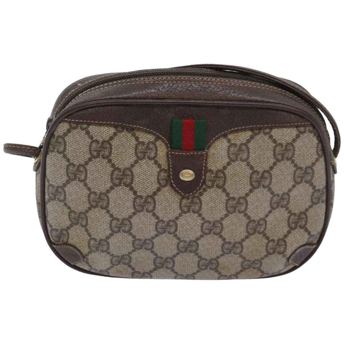 GUCCI GG Supreme Web Sherry Line Shoulder Bag PVC Beige 156 02 066 83926