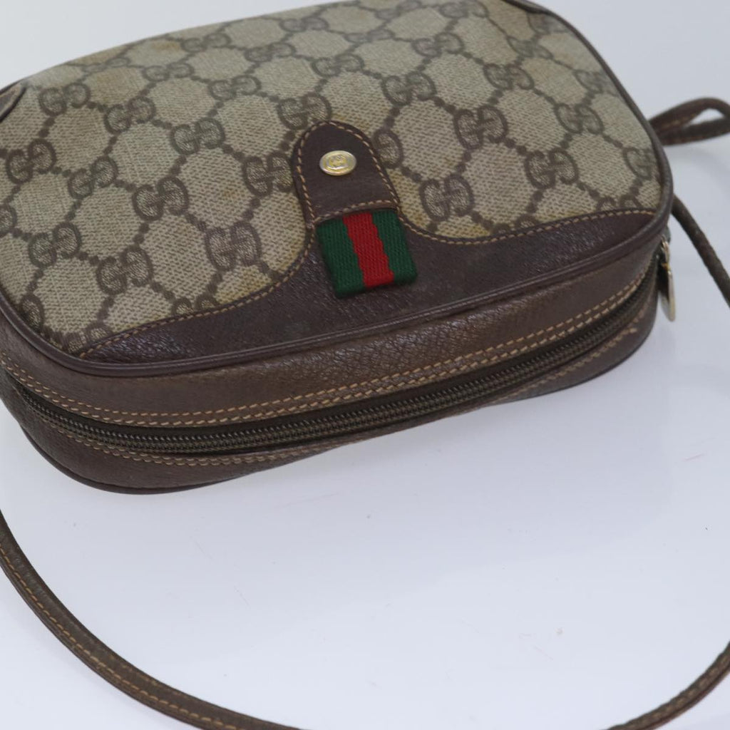 GUCCI GG Supreme Web Sherry Line Shoulder Bag PVC Beige 156 02 066 83926