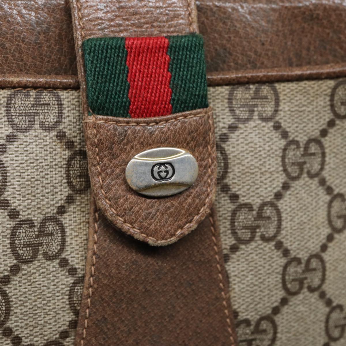 GUCCI GG Supreme Web Sherry Line Shoulder Bag PVC Beige 904 02 029 83927
